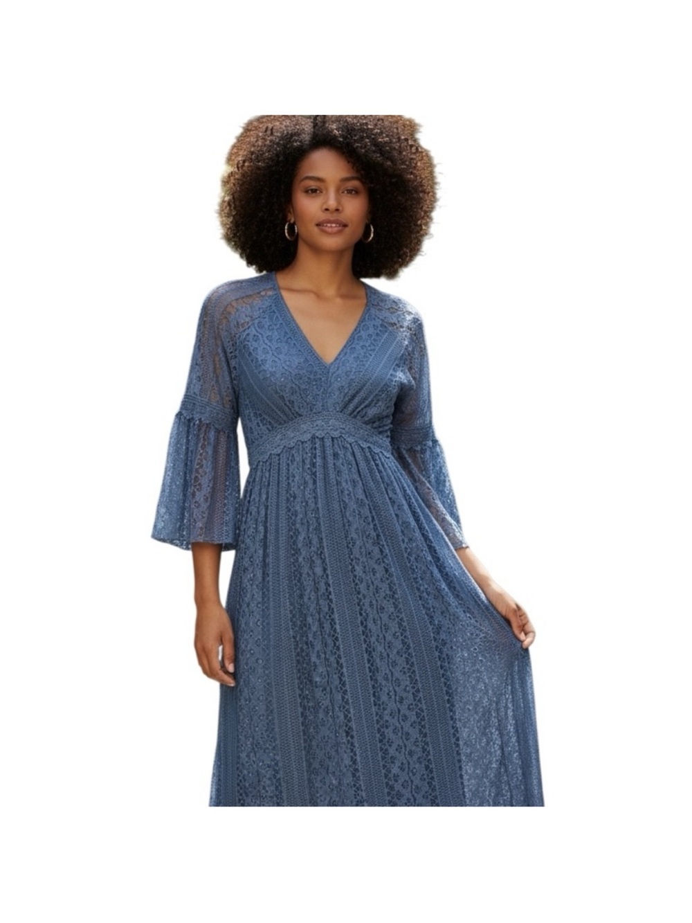 Lace V-Neck Maxi Dress in Dusty Blue